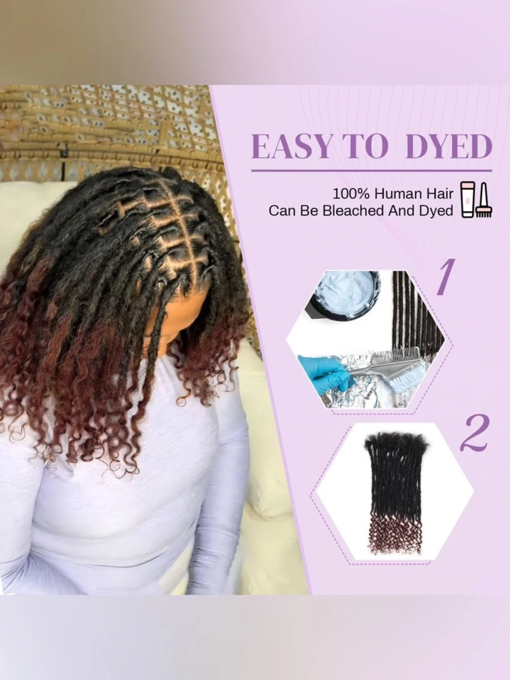 HUMAN HAIR Interlocking Loc Extensions Curly End - 1b